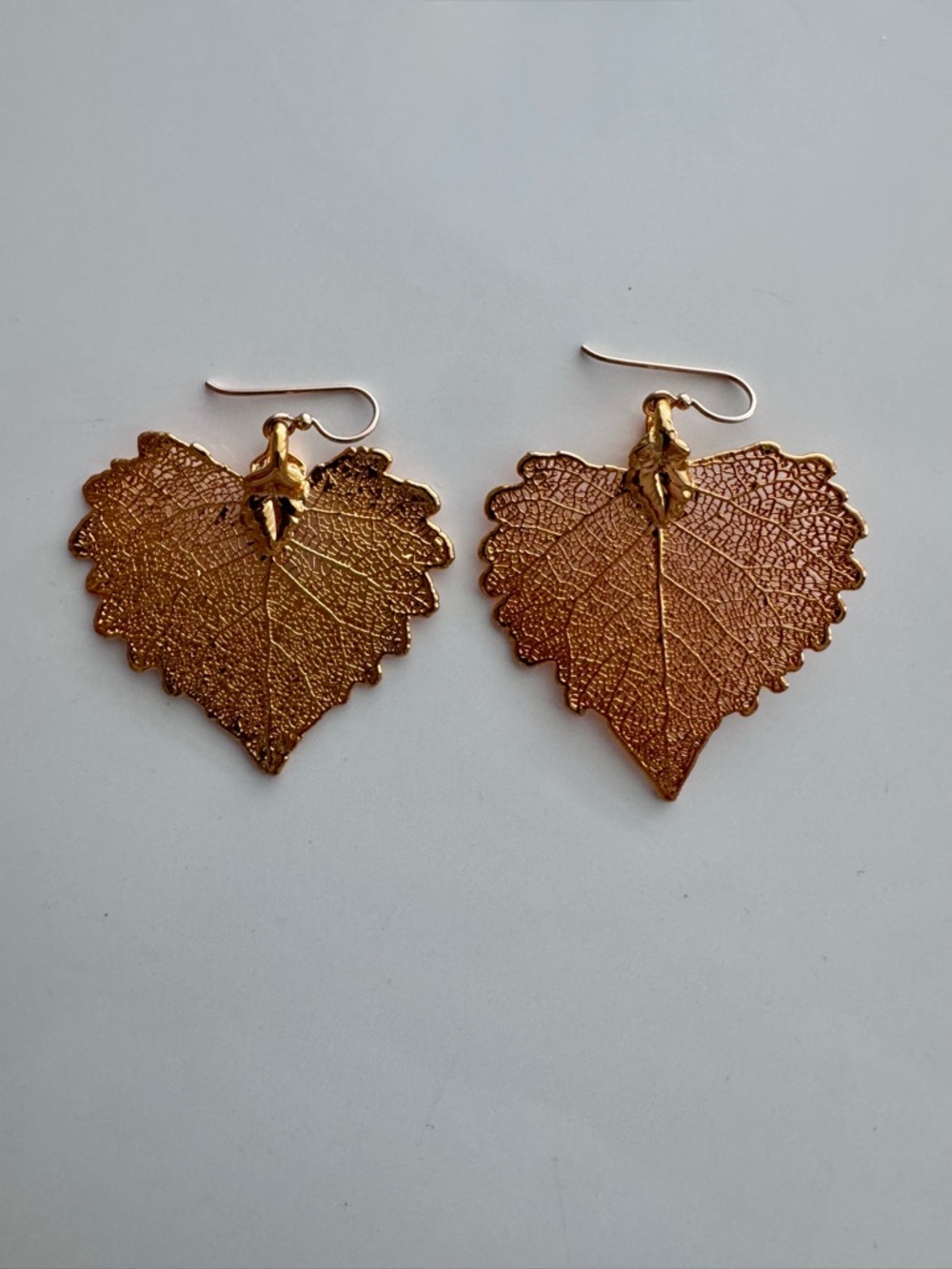 Gold Dipped Cottonwood Leaf Earrings - 2”long
